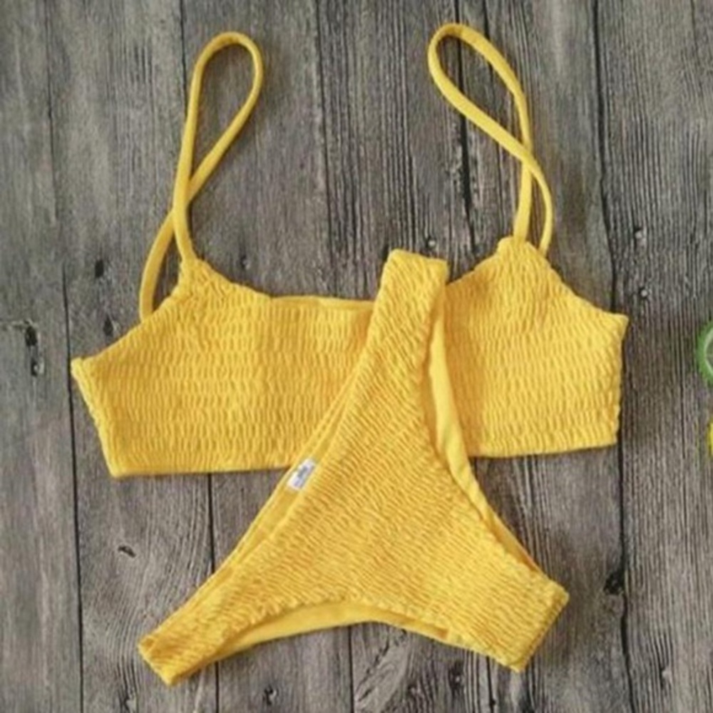 Faithful the brand marigold ruched bikini set
